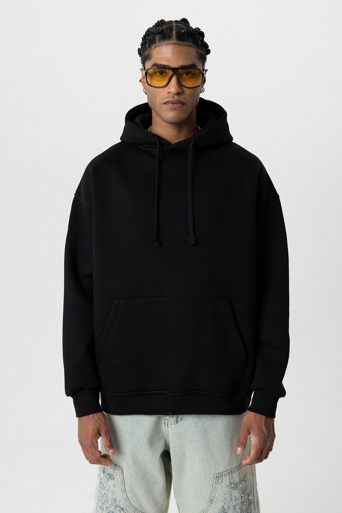 HOODED SWEATSHIRT WITH POCKET DETAILS BLACK